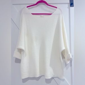 Ivory, Oversized Ribbed Short Sleeve Soft Sweater Top, Size M